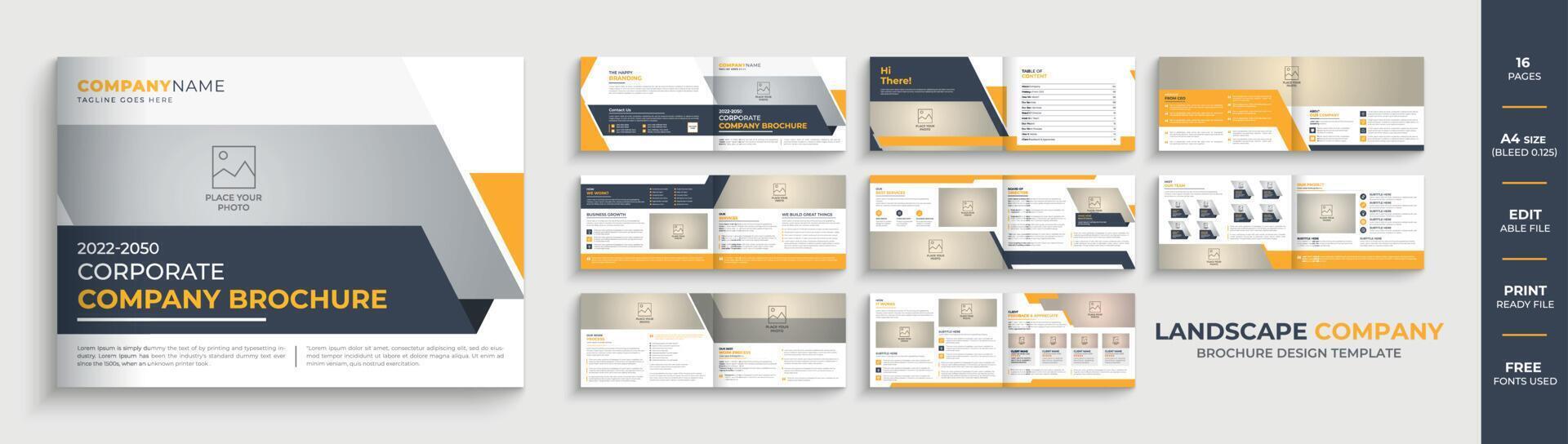 modelo de design de brochura de perfil de empresa de paisagem corporativa ou design de brochura de paisagem de várias páginas vetor
