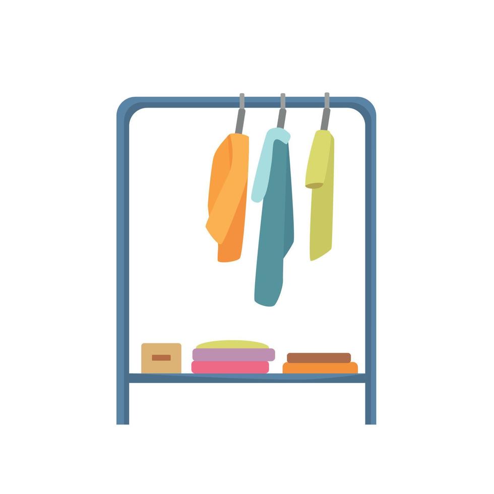 roupas da moda em um cabide de loja. organização de roupas e armazenamento. ilustração vetorial de desenho animado vetor