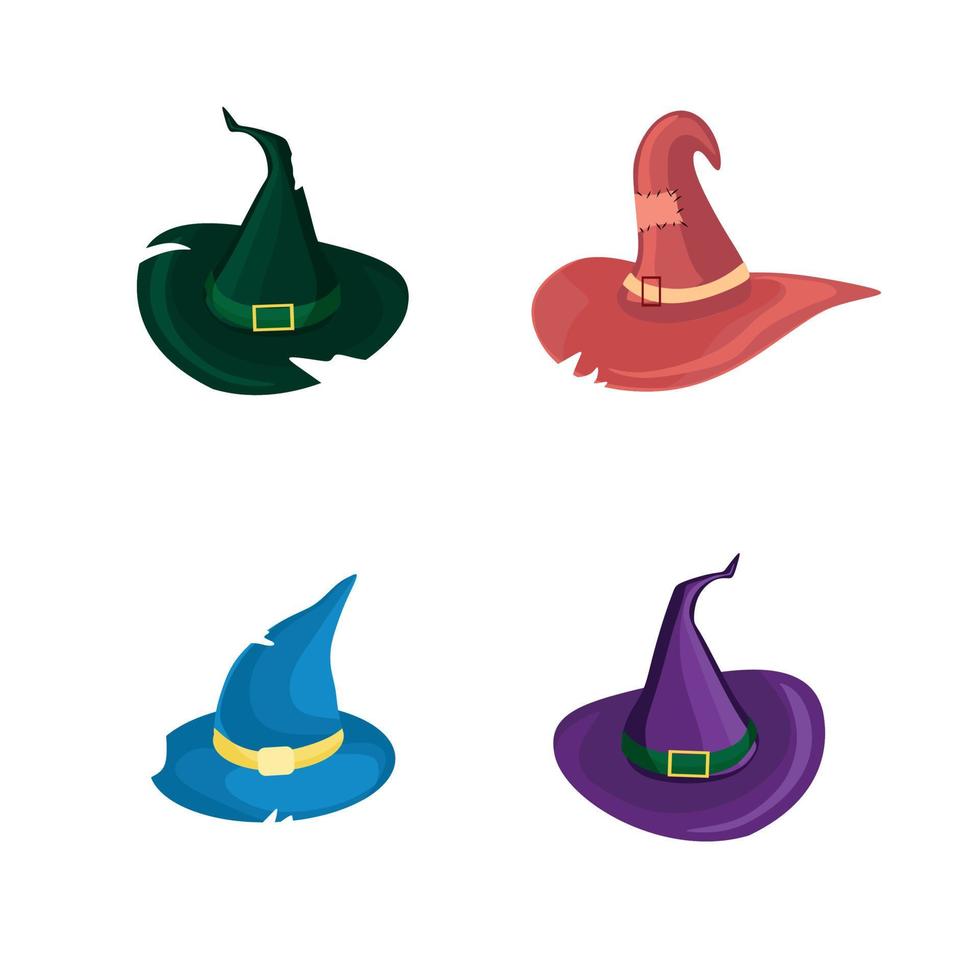 um conjunto de chapéus de bruxa coloridos. ilustração vetorial dos desenhos animados. vetor