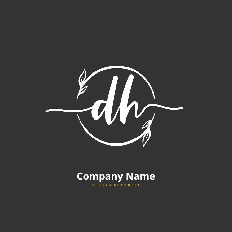 dh dh caligrafia inicial e design de logotipo de assinatura com círculo. logotipo manuscrito de design bonito para moda, equipe, casamento, logotipo de luxo. vetor