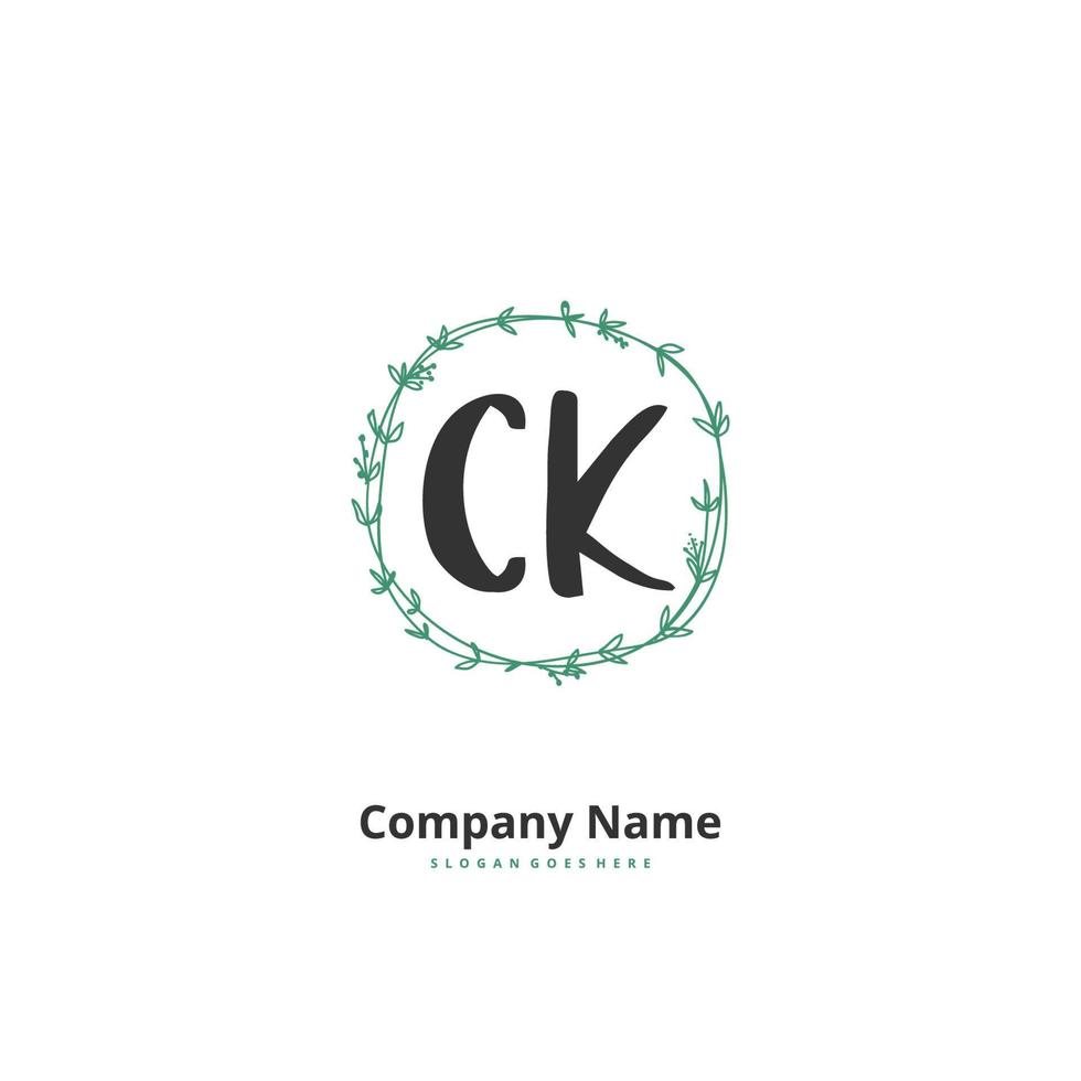 ck ck caligrafia inicial e design de logotipo de assinatura com círculo. logotipo manuscrito de design bonito para moda, equipe, casamento, logotipo de luxo. vetor