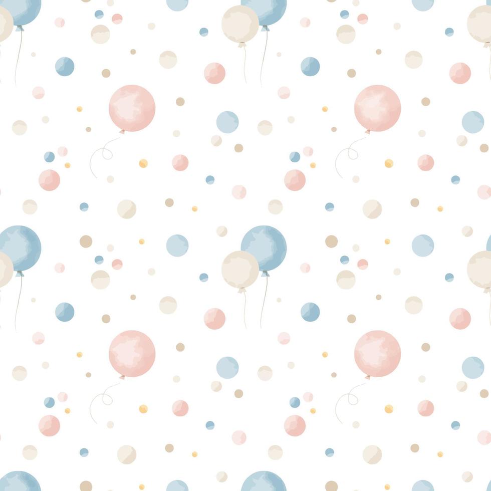padrão com balões de ar e confetes em bonitos tons pastel de azul e rosa vetor