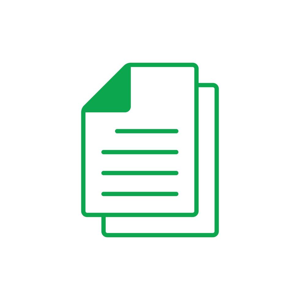 arquivo de cópia de vetor verde eps10 ou ícone de arte de linha de documento isolado no fundo branco. símbolo de contorno de papel ou página em um estilo moderno simples e moderno para o design do seu site, logotipo e aplicativo móvel