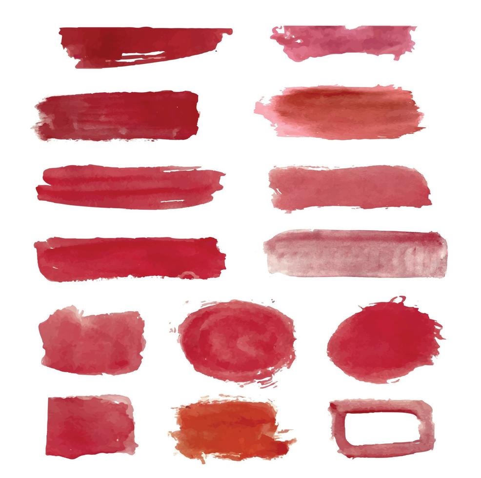 nuvens de quadro aquarela vermelho Borgonha sobre fundo branco. textura de respingo de pincel de água aquarela rosa. conjunto de mancha de tinta de cor pastel vetorial vetor