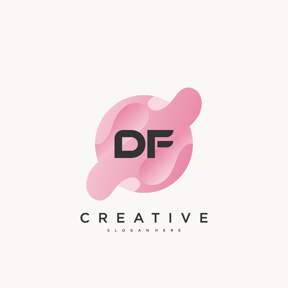 elementos de modelo de design de ícone de logotipo de letra inicial df com onda colorida vetor