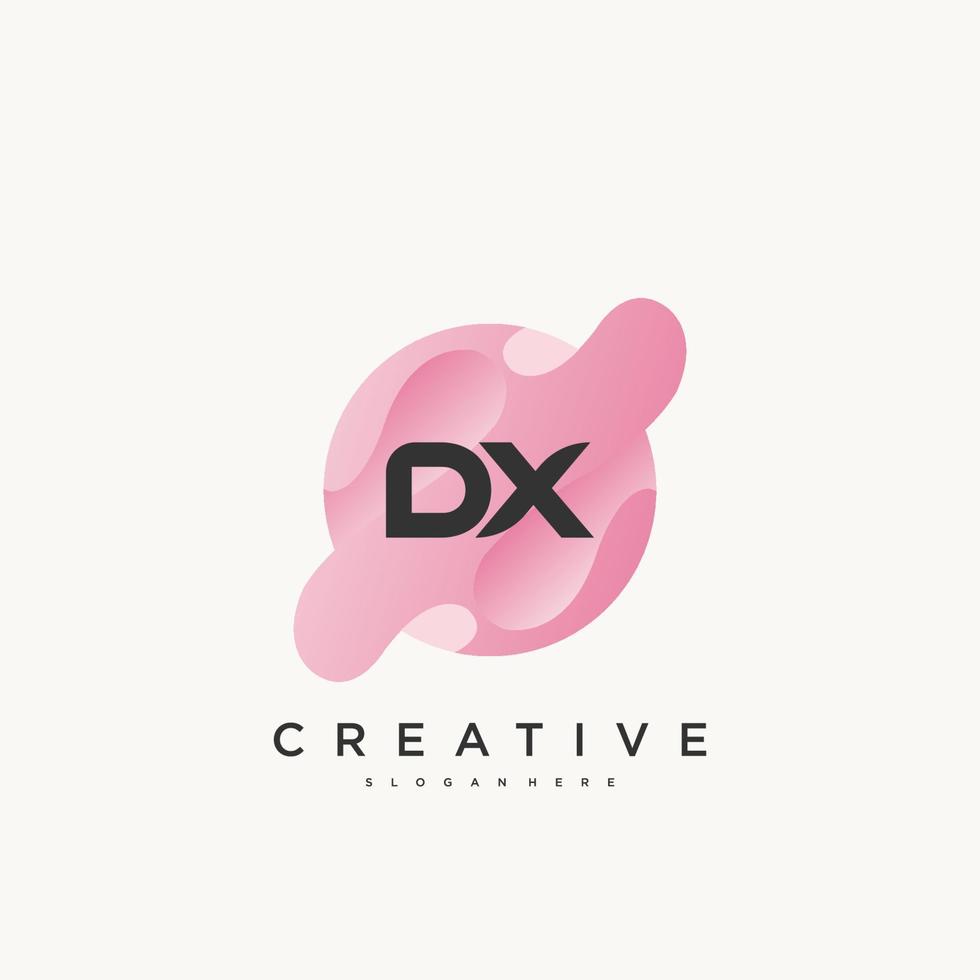 elementos de modelo de design de ícone de logotipo de letra inicial dx com onda colorida vetor