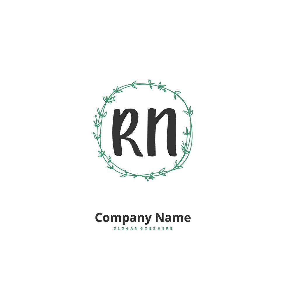 rn rn caligrafia inicial e design de logotipo de assinatura com círculo. logotipo manuscrito de design bonito para moda, equipe, casamento, logotipo de luxo. vetor