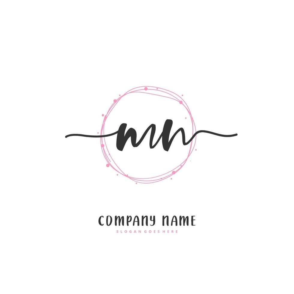 mn mn caligrafia inicial e design de logotipo de assinatura com círculo. logotipo manuscrito de design bonito para moda, equipe, casamento, logotipo de luxo. vetor