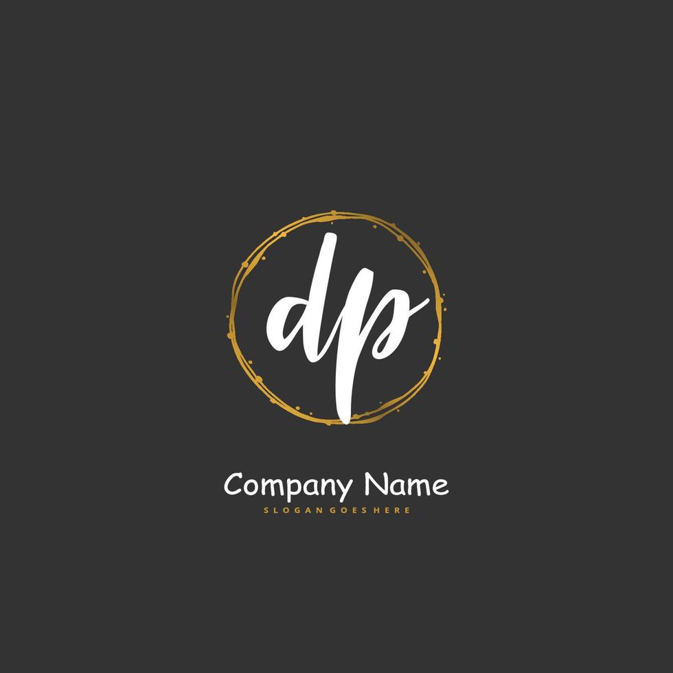 dp dp caligrafia inicial e design de logotipo de assinatura com círculo. logotipo manuscrito de design bonito para moda, equipe, casamento, logotipo de luxo. vetor