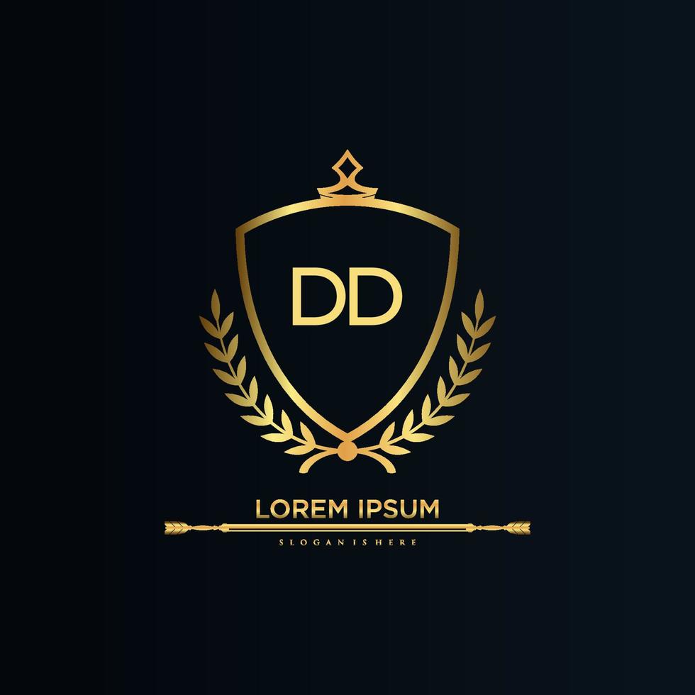 dd letra inicial com royal template.elegant com vetor de logotipo de coroa, ilustração em vetor de logotipo de letras criativas.