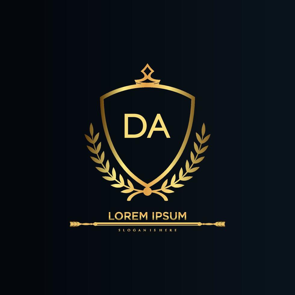 da letra inicial com royal template.elegant com vetor de logotipo da coroa, ilustração em vetor logotipo de letras criativas.