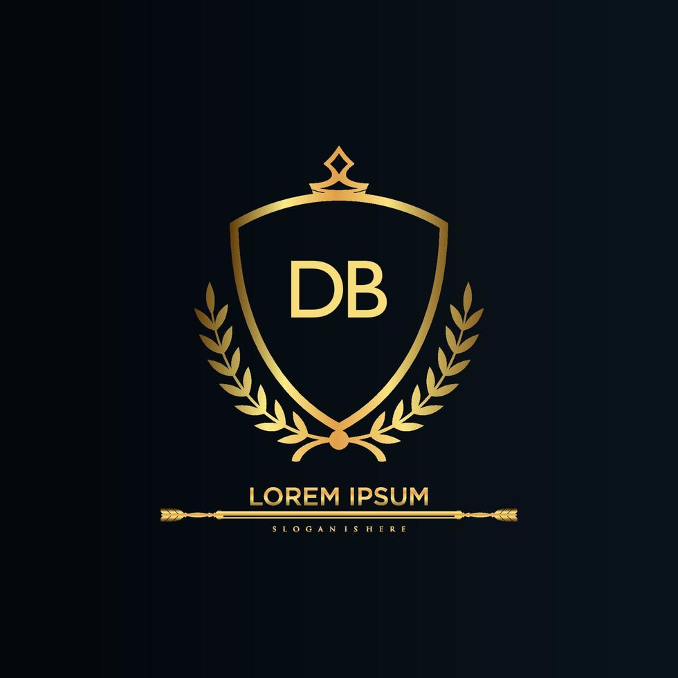 db carta inicial com royal template.elegant com vetor de logotipo de coroa, ilustração em vetor logotipo de letras criativas.