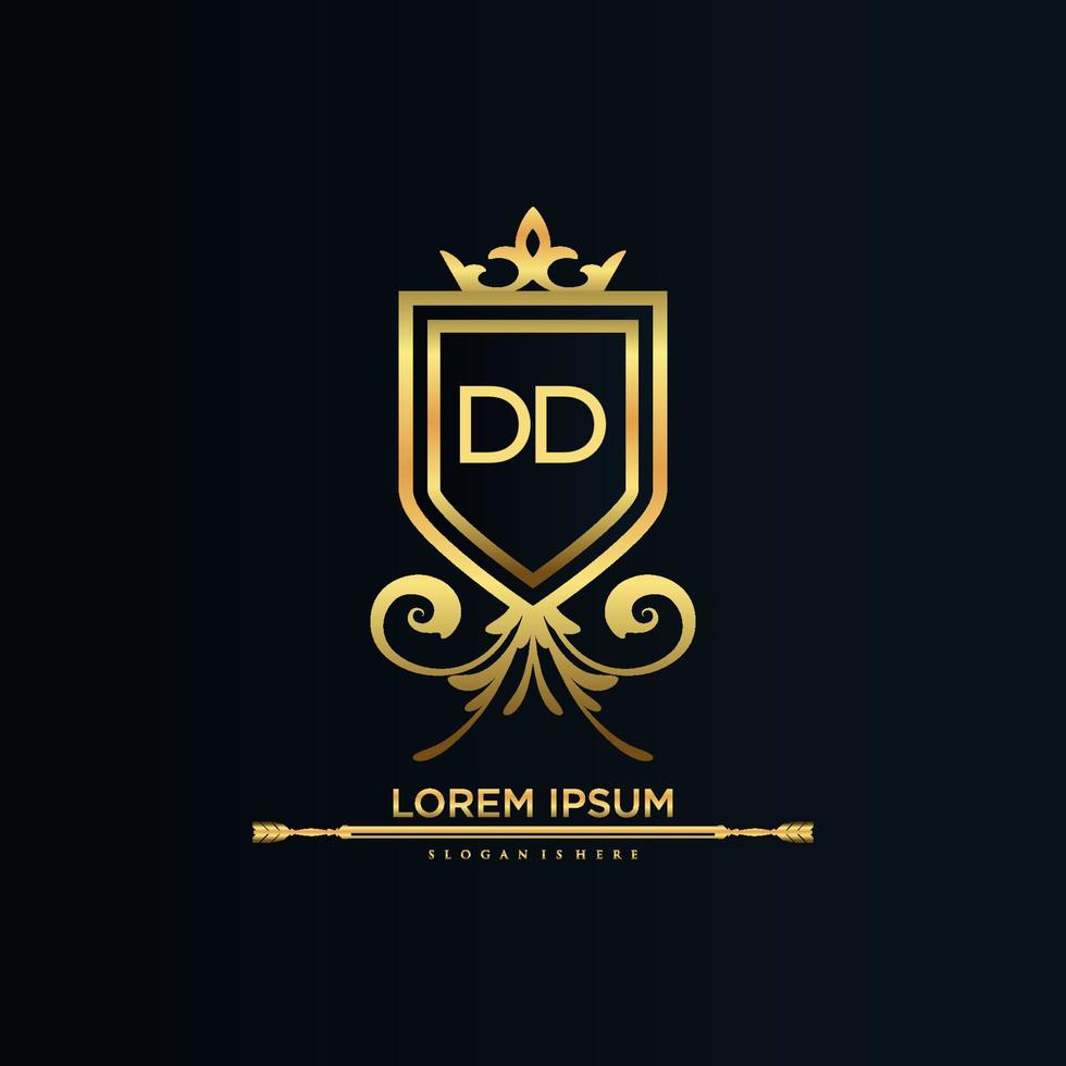 dd letra inicial com royal template.elegant com vetor de logotipo de coroa, ilustração em vetor de logotipo de letras criativas.