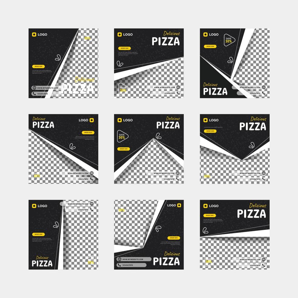 conjunto de design de modelo de postagem de mídia social de comida de pizza vetor