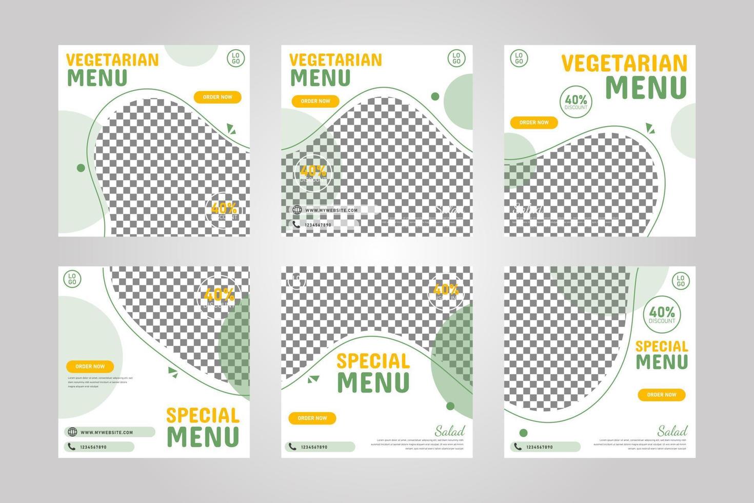 modelo de banner de postagem de mídia social de menu de comida vegetariana vetor