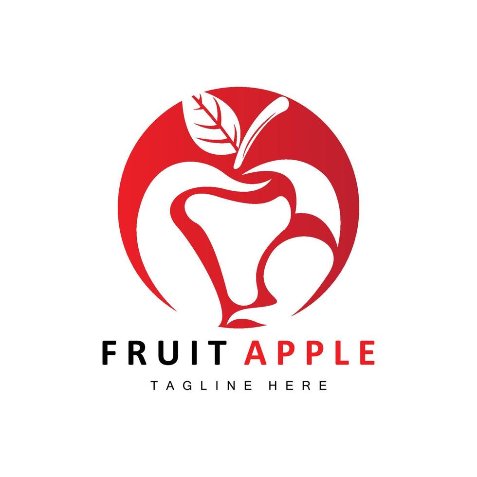 design de logotipo de maçã de frutas, vetor de frutas vermelhas, com estilo abstrato, ilustração de rótulo de marca de produto