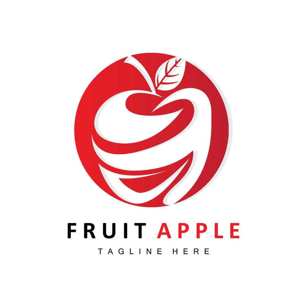 design de logotipo de maçã de frutas, vetor de frutas vermelhas, com estilo abstrato, ilustração de rótulo de marca de produto