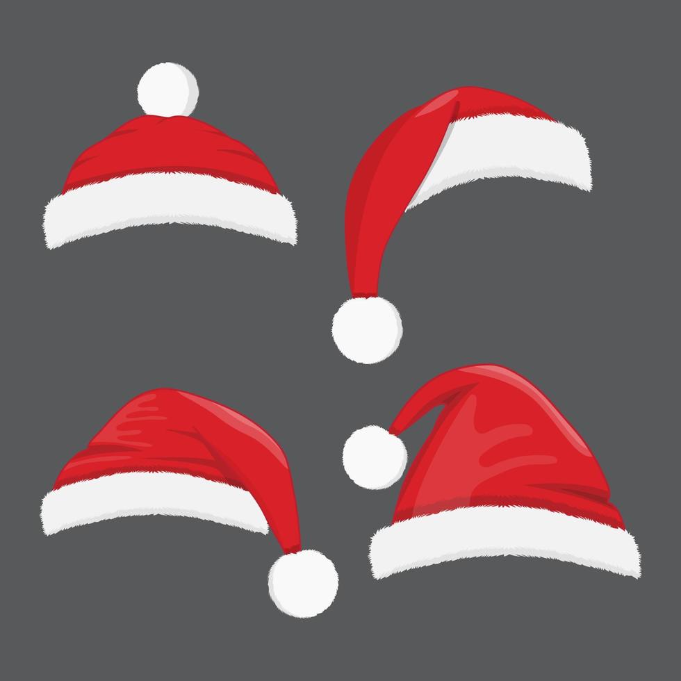 chapéu de natal ou chapéus diferentes de natal no conjunto de sinais isolados de vetor de férias de ano novo