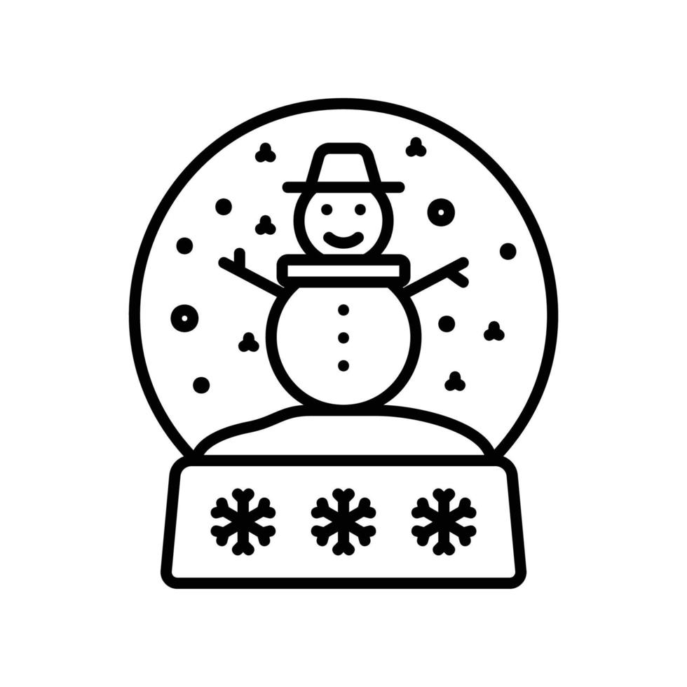 globo de neve com floco de neve e boneco de neve no estilo de contorno preto vetor