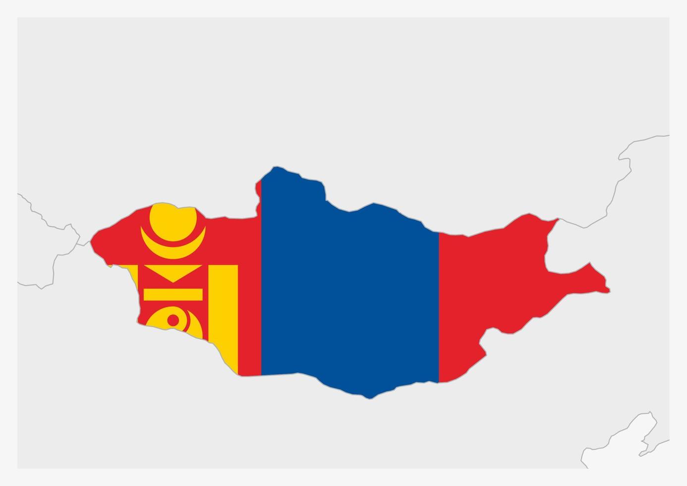 mapa da mongólia destacado nas cores da bandeira da mongólia vetor
