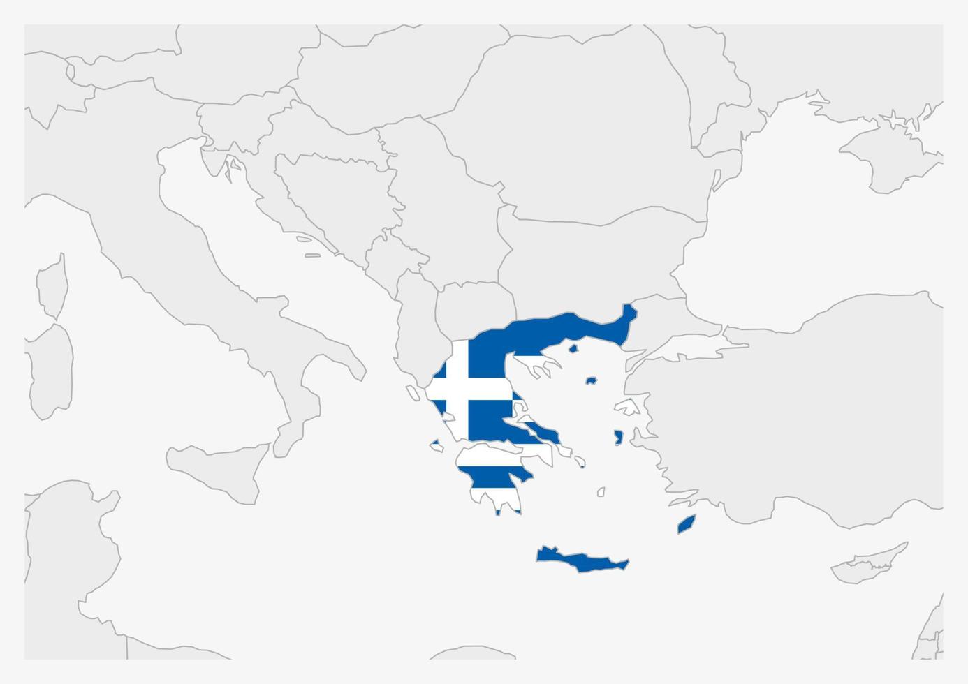 mapa da grécia destacado nas cores da bandeira da grécia vetor