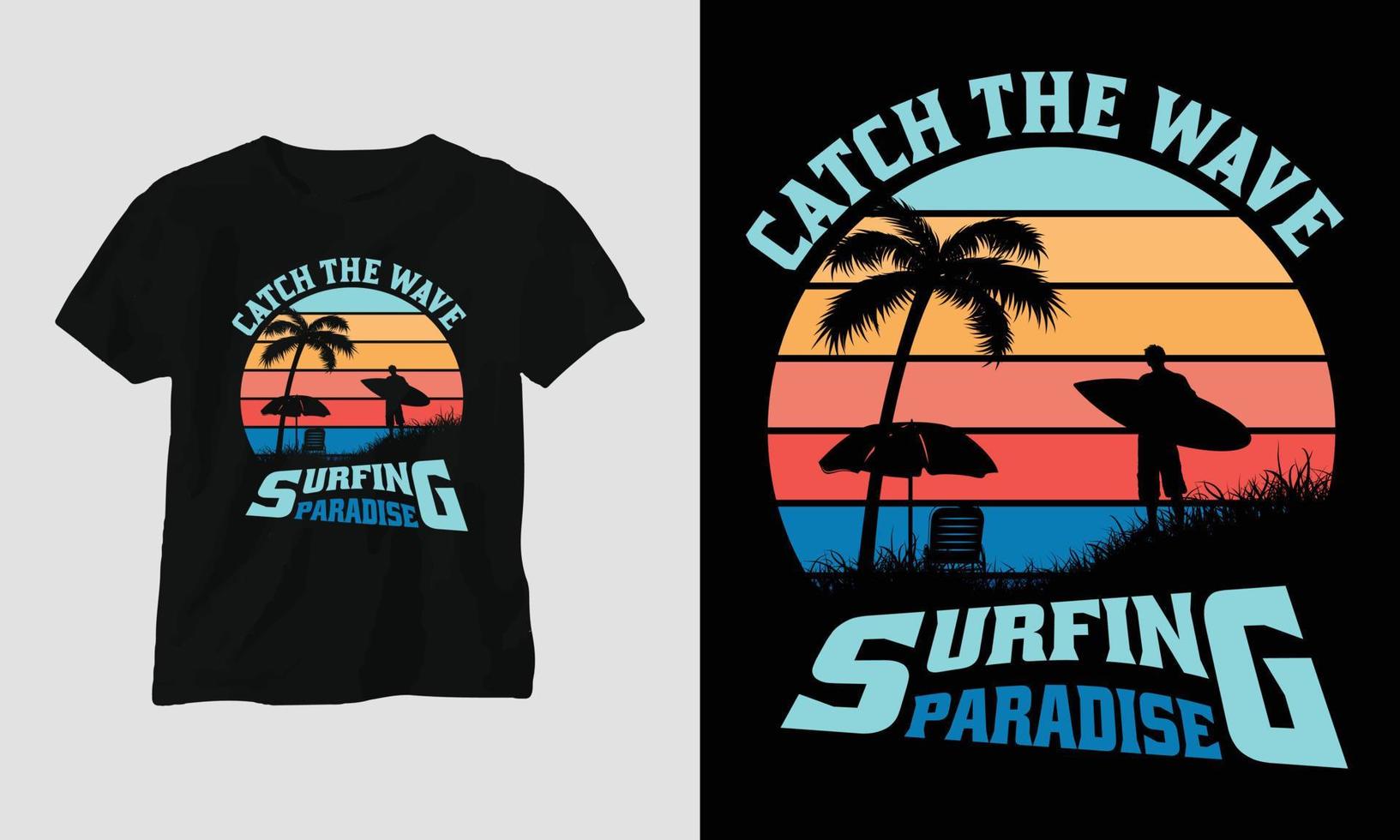 design de camiseta de surf, cor retrô vetor