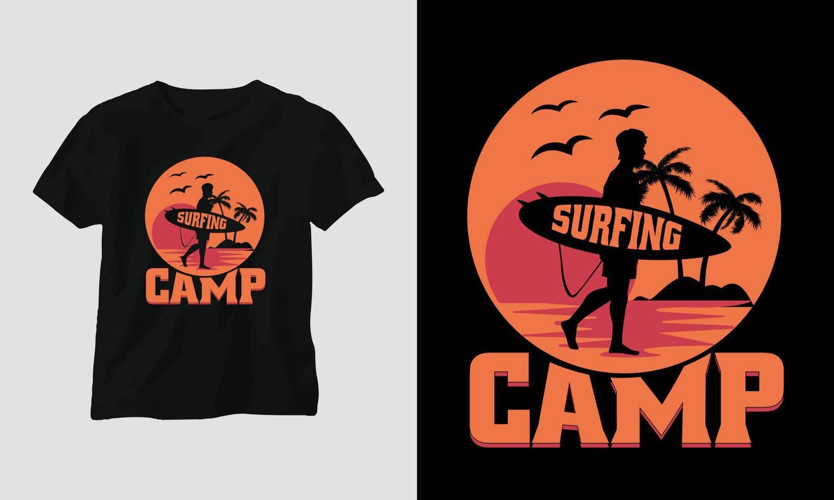 design de camiseta de surf, cor retrô vetor