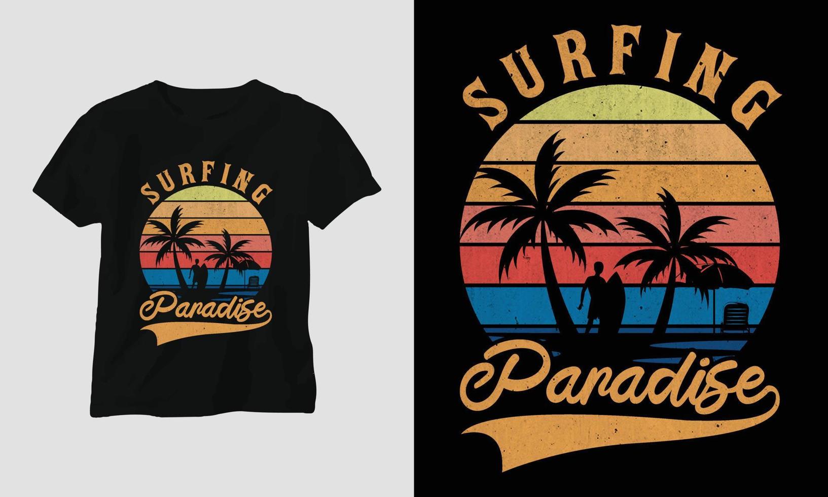 design de camiseta de surf, cor retrô vetor