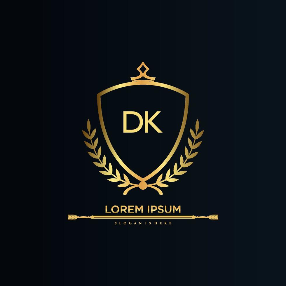 dk carta inicial com royal template.elegant com vetor de logotipo de coroa, ilustração em vetor de logotipo de letras criativas.