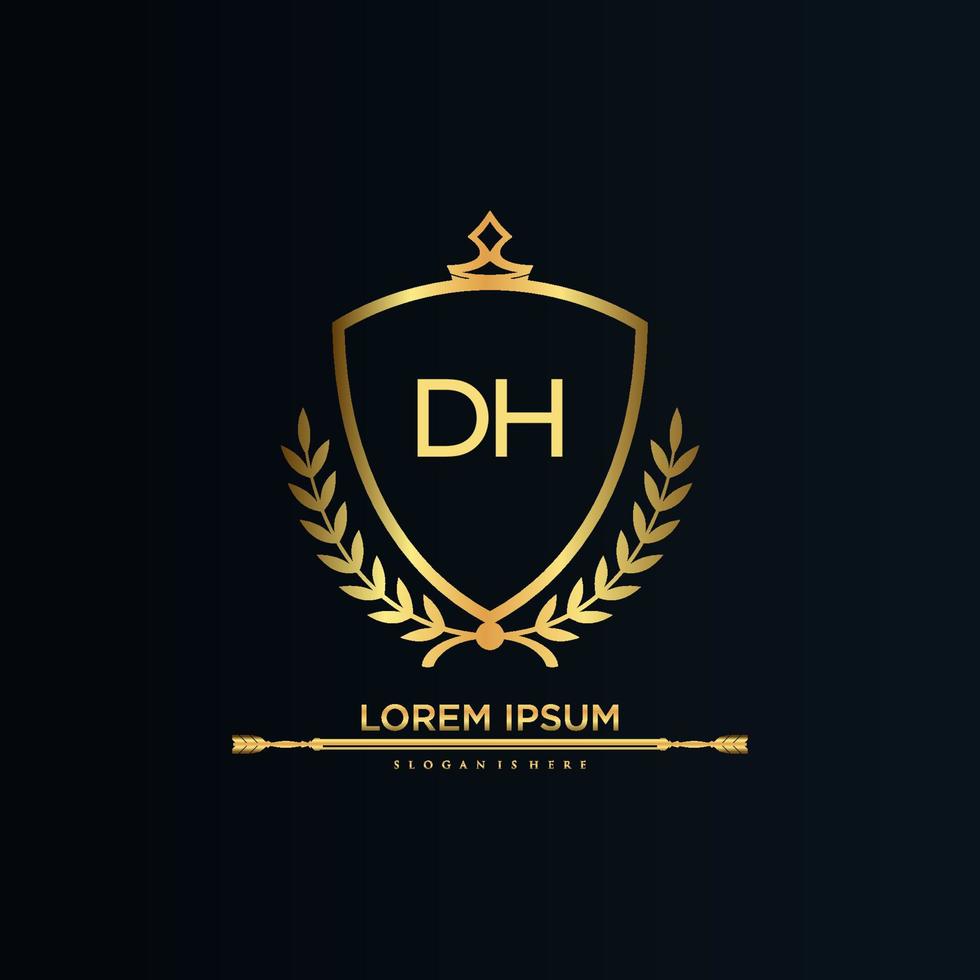 dh letra inicial com royal template.elegant com vetor de logotipo da coroa, ilustração em vetor logotipo de letras criativas.