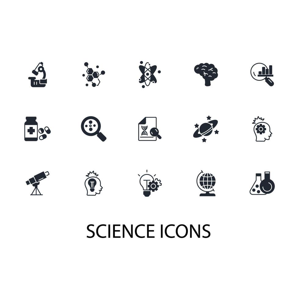 conjunto de ícones de ciência. elementos do vetor de símbolo de pacote de ciência para web infográfico