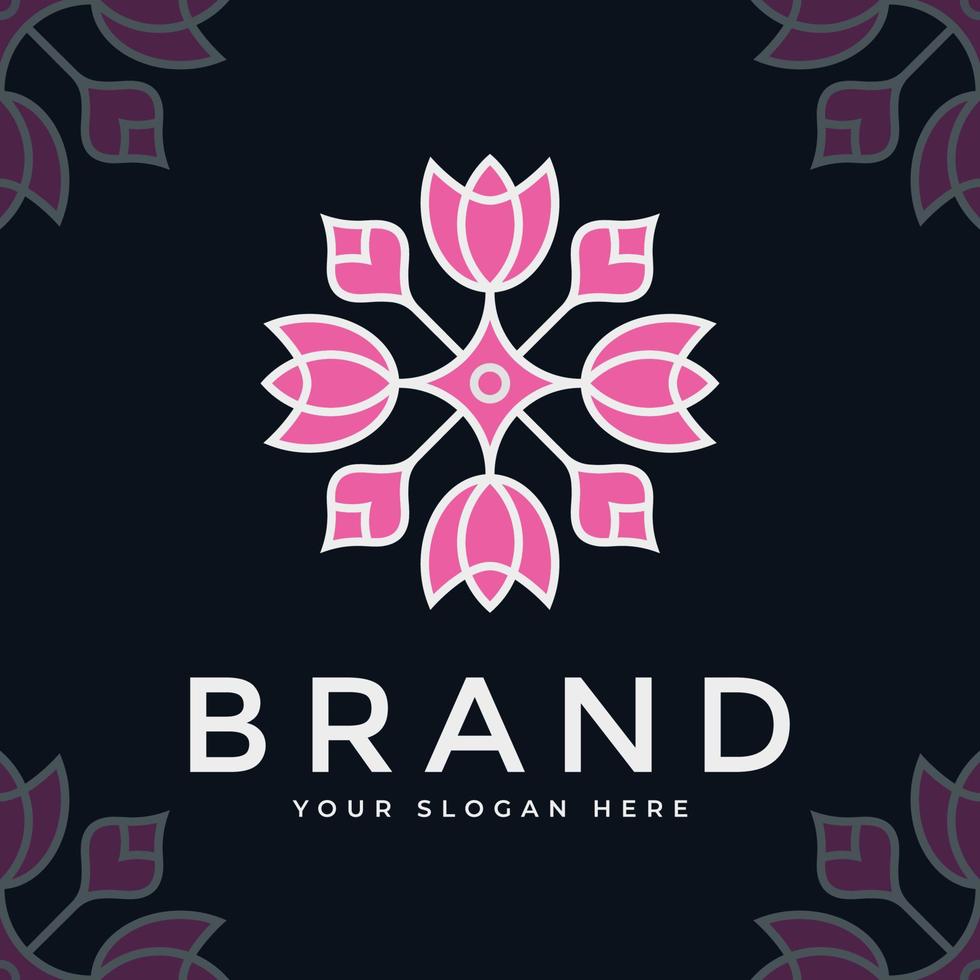 logotipo rosa floral de luxo em fundo escuro vetor