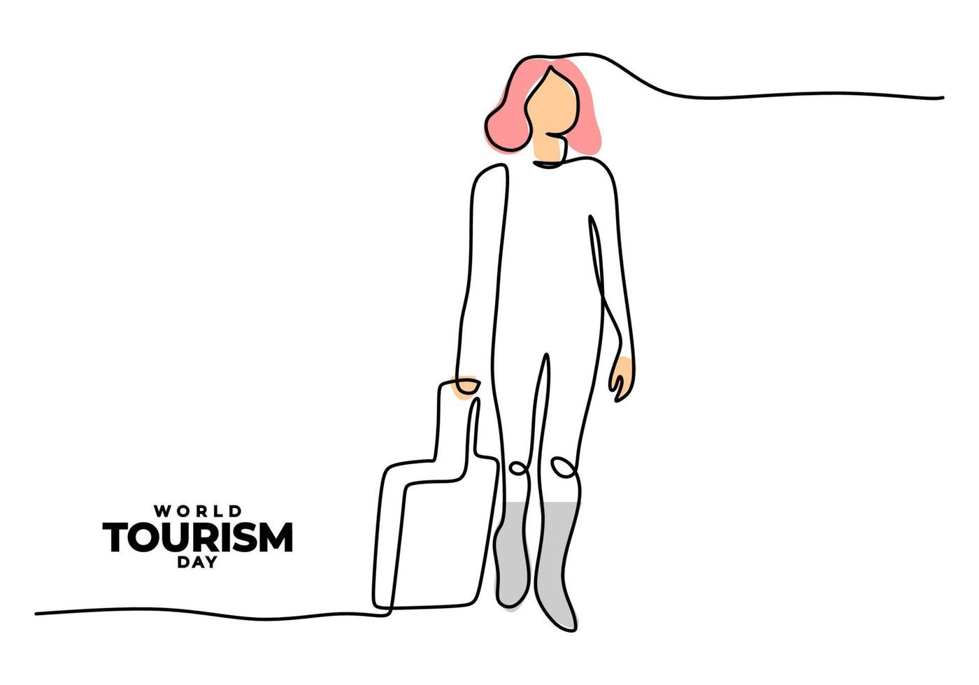 uma única linha contínua do dia mundial do turismo com férias femininas. vetor