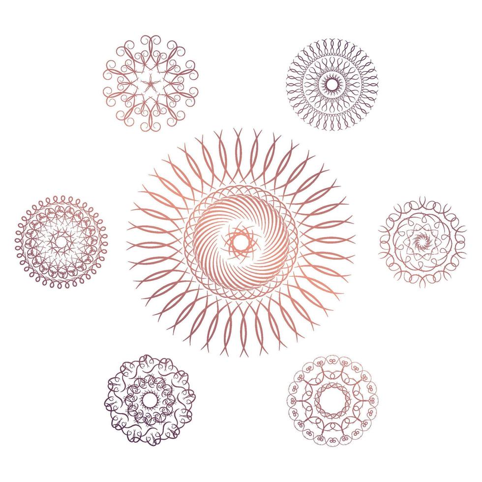 conjunto de sete elementos geométricos circulares. monograma de vetor em fundo branco. ilustração vetorial