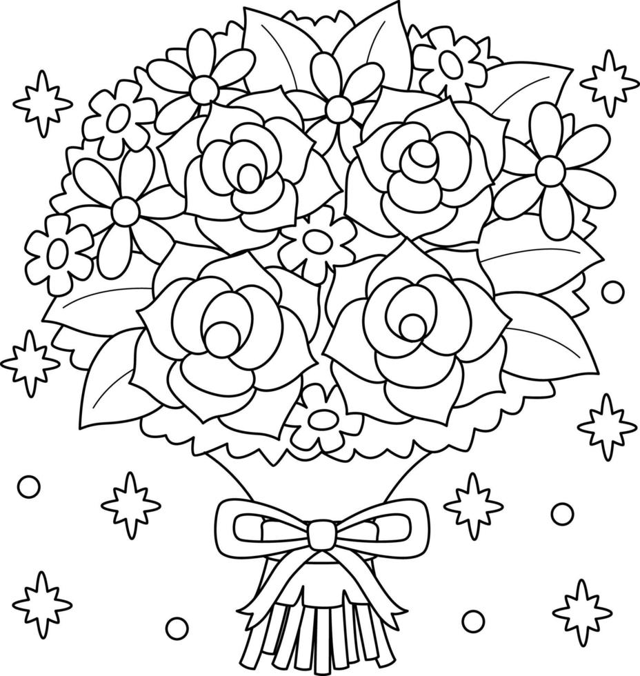 buquê de flores de casamento para colorir para crianças vetor