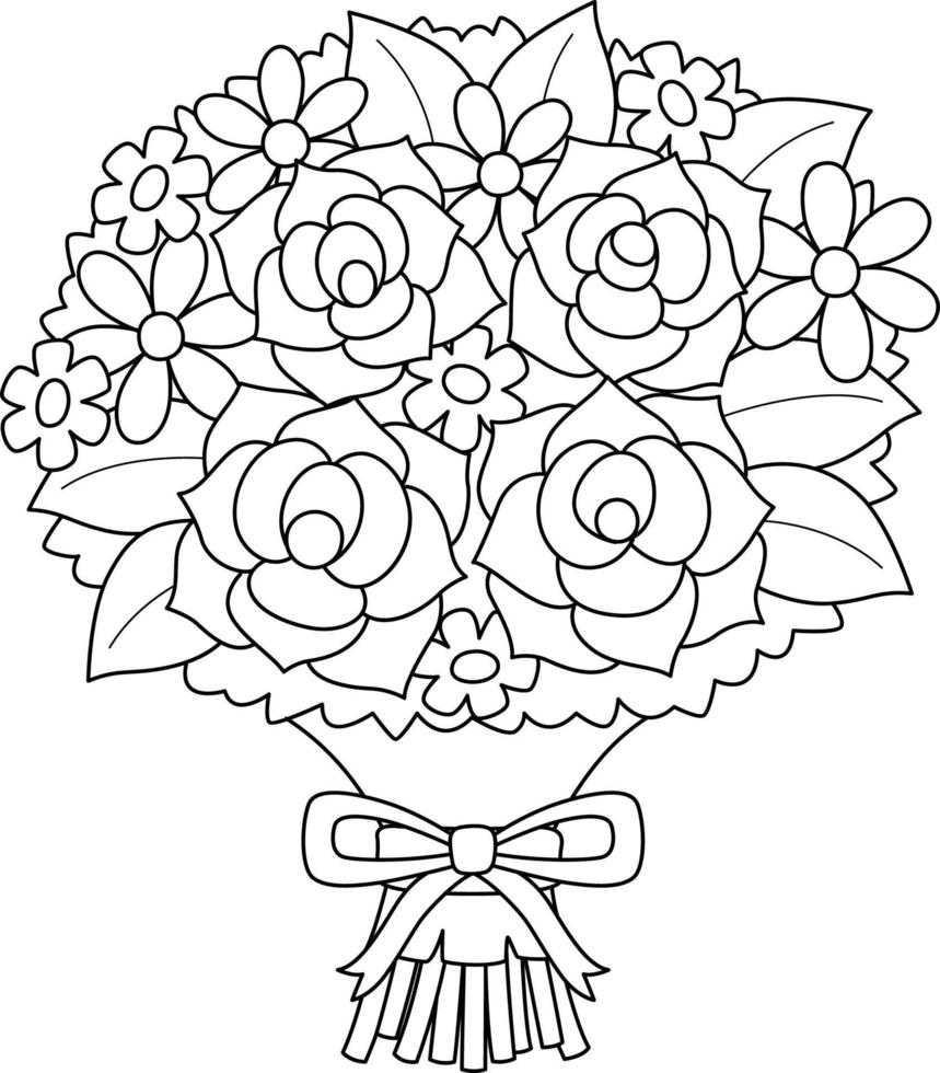 buquê de flores de casamento isolado para colorir vetor