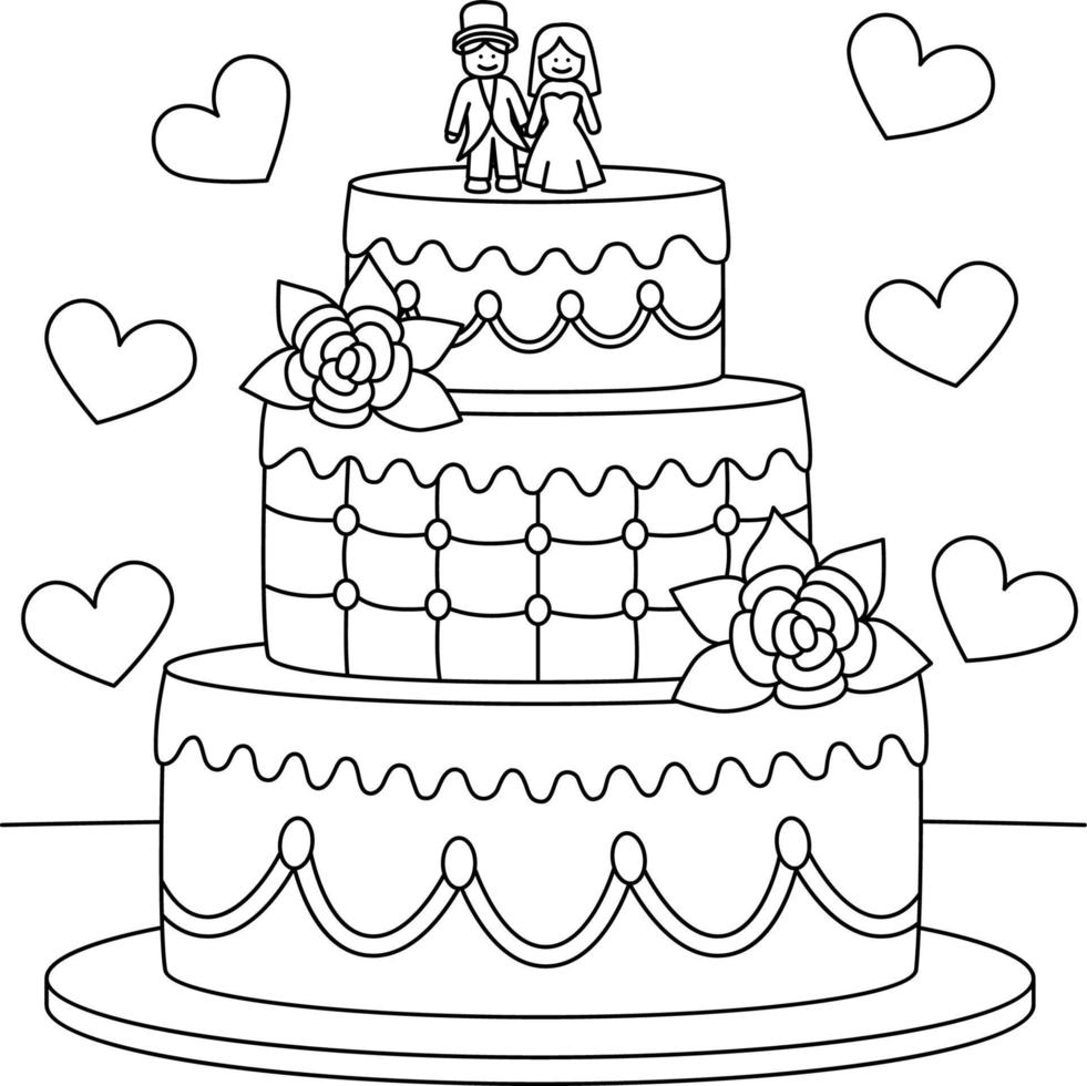 bolo de casamento para colorir para crianças vetor