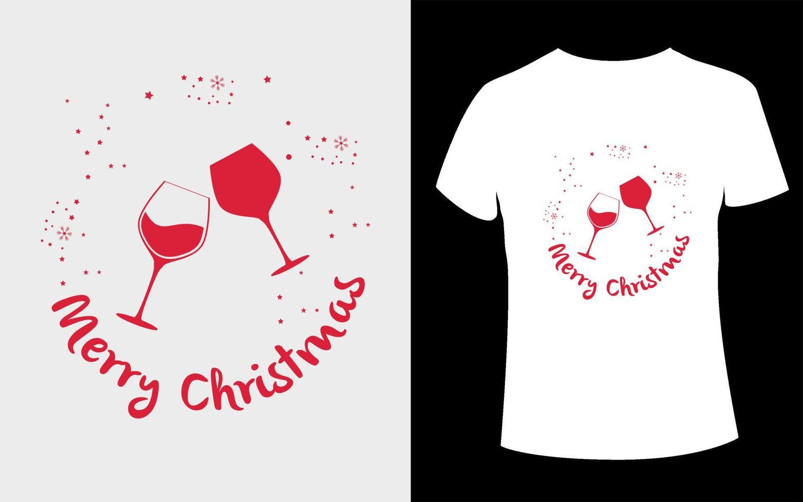 design criativo de camiseta de natal com vetor de copo de vinho editável