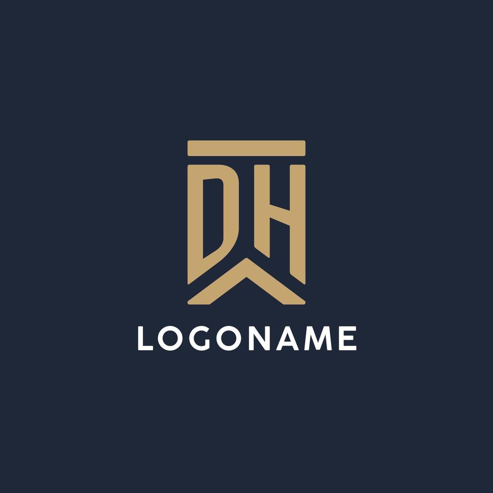 dh design de logotipo de monograma inicial em estilo retangular com lados curvos vetor