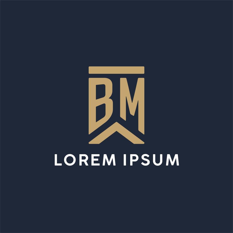 bm design inicial do logotipo do monograma em estilo retangular com lados curvos vetor