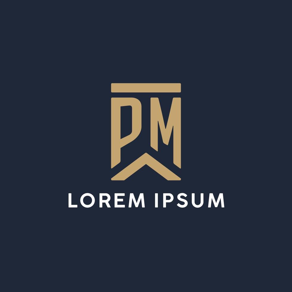 pm design de logotipo de monograma inicial em estilo retangular com lados curvos vetor