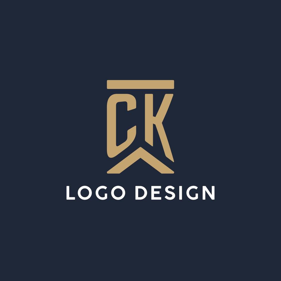 ck design de logotipo de monograma inicial em estilo retangular com lados curvos vetor