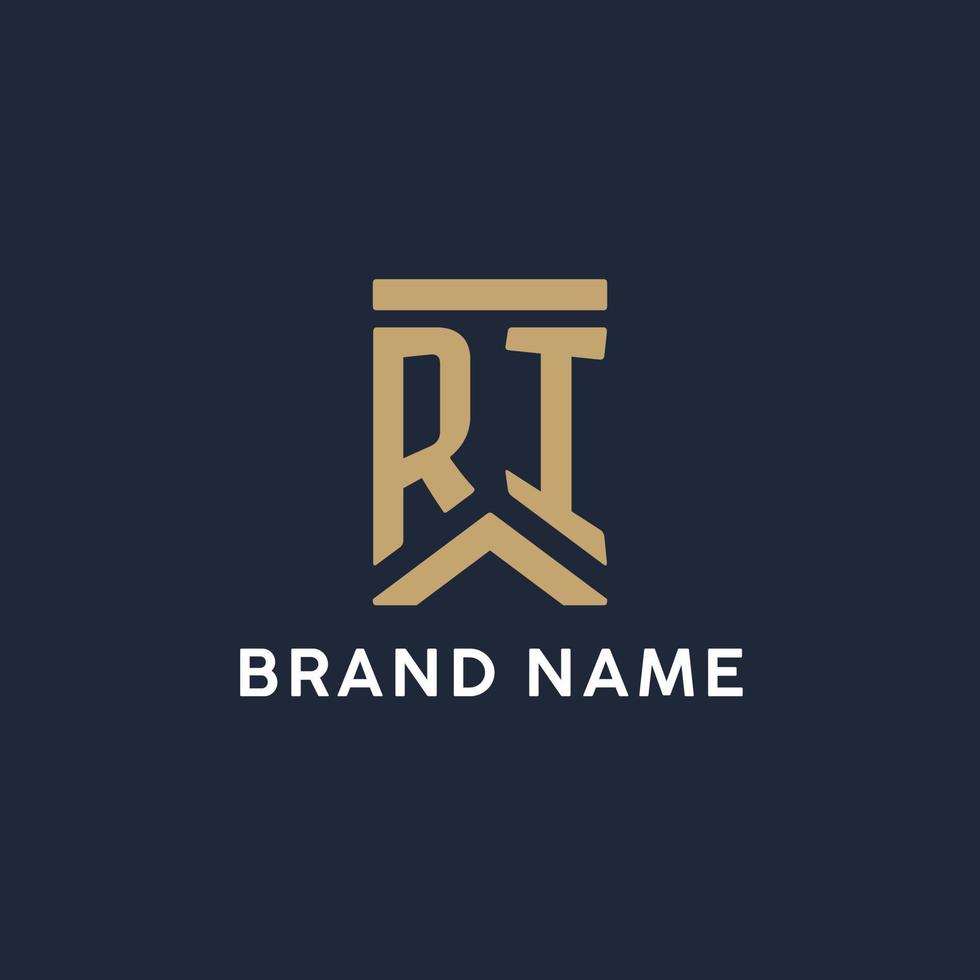 ri design inicial do logotipo do monograma em estilo retangular com lados curvos vetor
