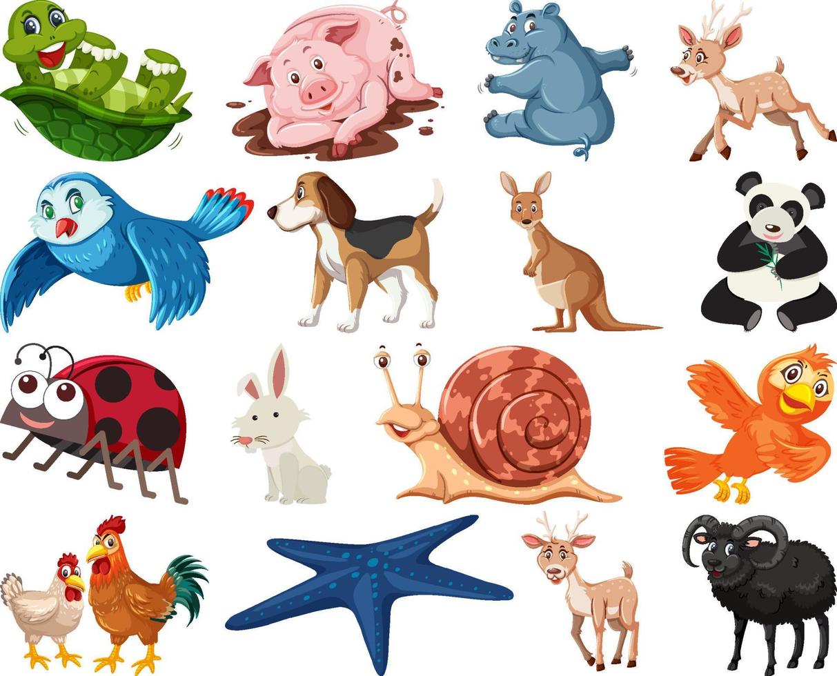 conjunto de vários desenhos animados de animais vetor