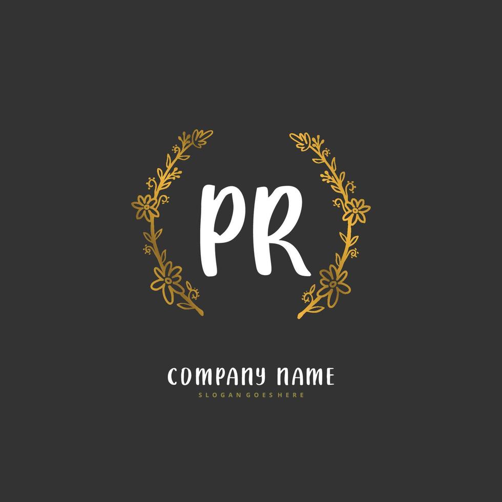 pr caligrafia inicial e design de logotipo de assinatura com círculo. logotipo manuscrito de design bonito para moda, equipe, casamento, logotipo de luxo. vetor