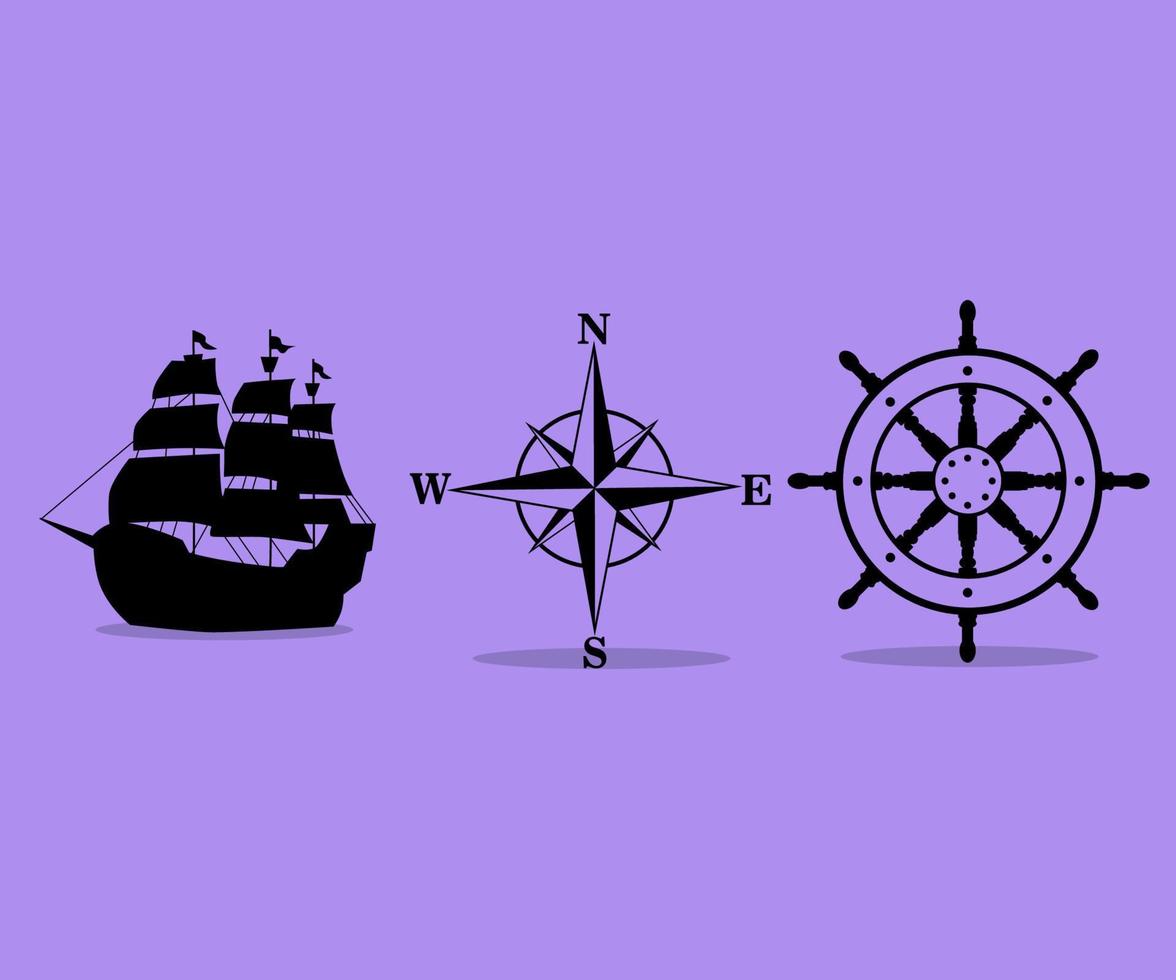 vetor de design de ilustração gráfica de bússola, navio e leme de navio
