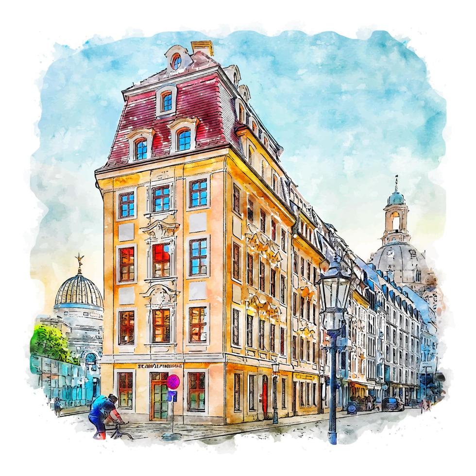 Dresden Alemanha esboço em aquarela ilustração desenhada à mão vetor