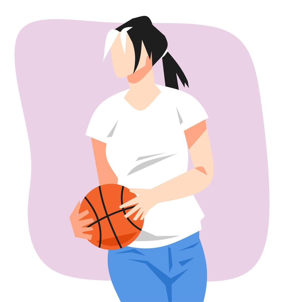 adolescente segurando uma bola de basquete. o conceito de treinamento, esportes, basquete, hobbies, etc. ilustração vetorial plana vetor