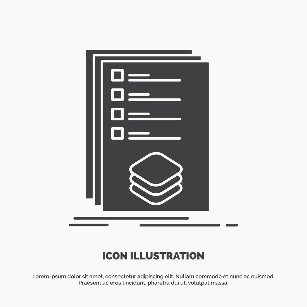 categorias. Verifica. Lista. listagem. ícone de marca. símbolo cinza de vetor de glifo para ui e ux. site ou aplicativo móvel