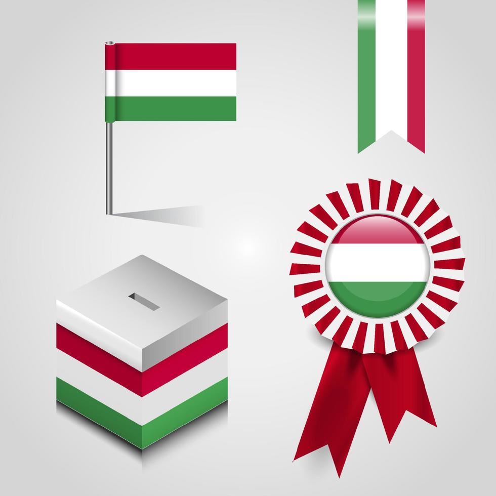 lugar da bandeira do país húngaro na caixa de votação. banner de crachá de fita e pino de mapa vetor